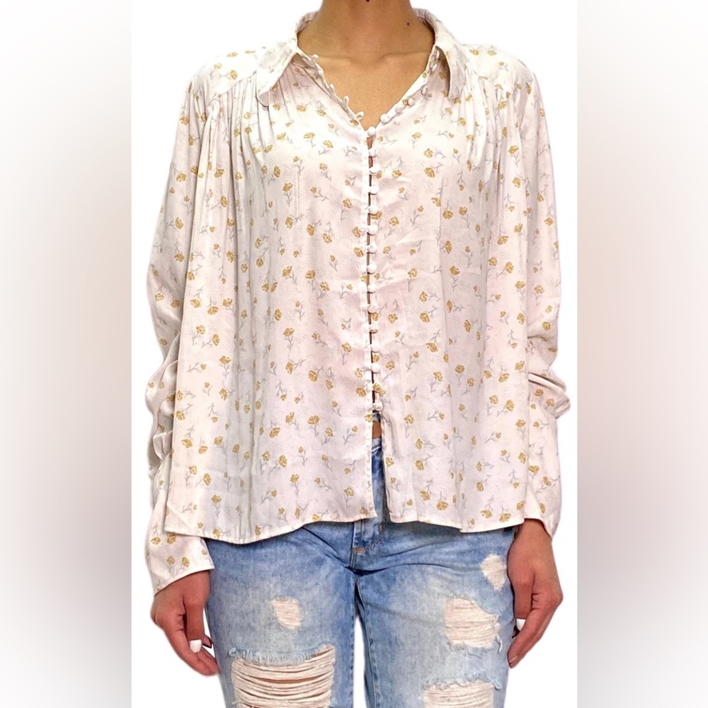 Free People Modern Muse Blouse Ivory Floral (missing neck tie)